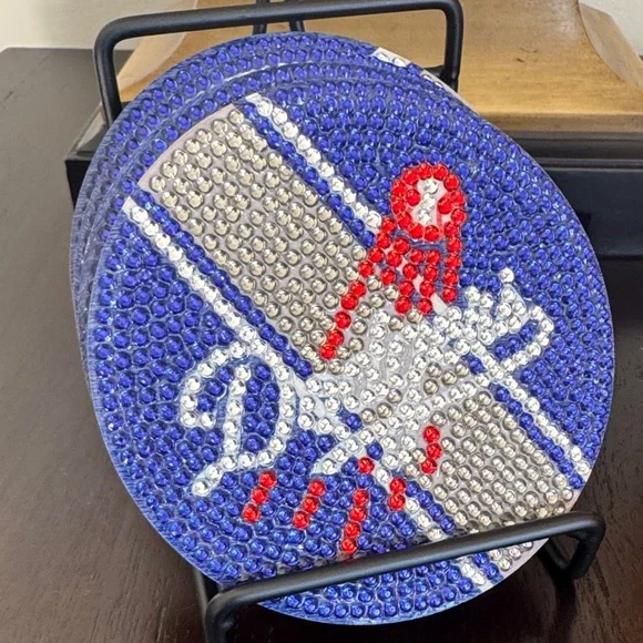 ⚾ Handcrafted LA Dodgers Diamond Art Coasters - Set of 4 - Picture 6 of 6